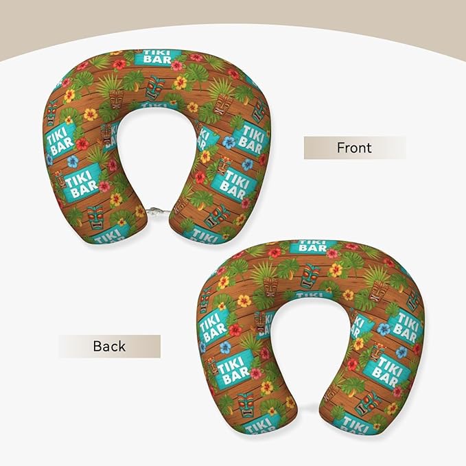 Memory Foam Airplane Pillow Summer Tiki Bar for Car Chin Head Neck Supporting, U Shape Pillows Travel Cushion for Office, Nap Sleeping