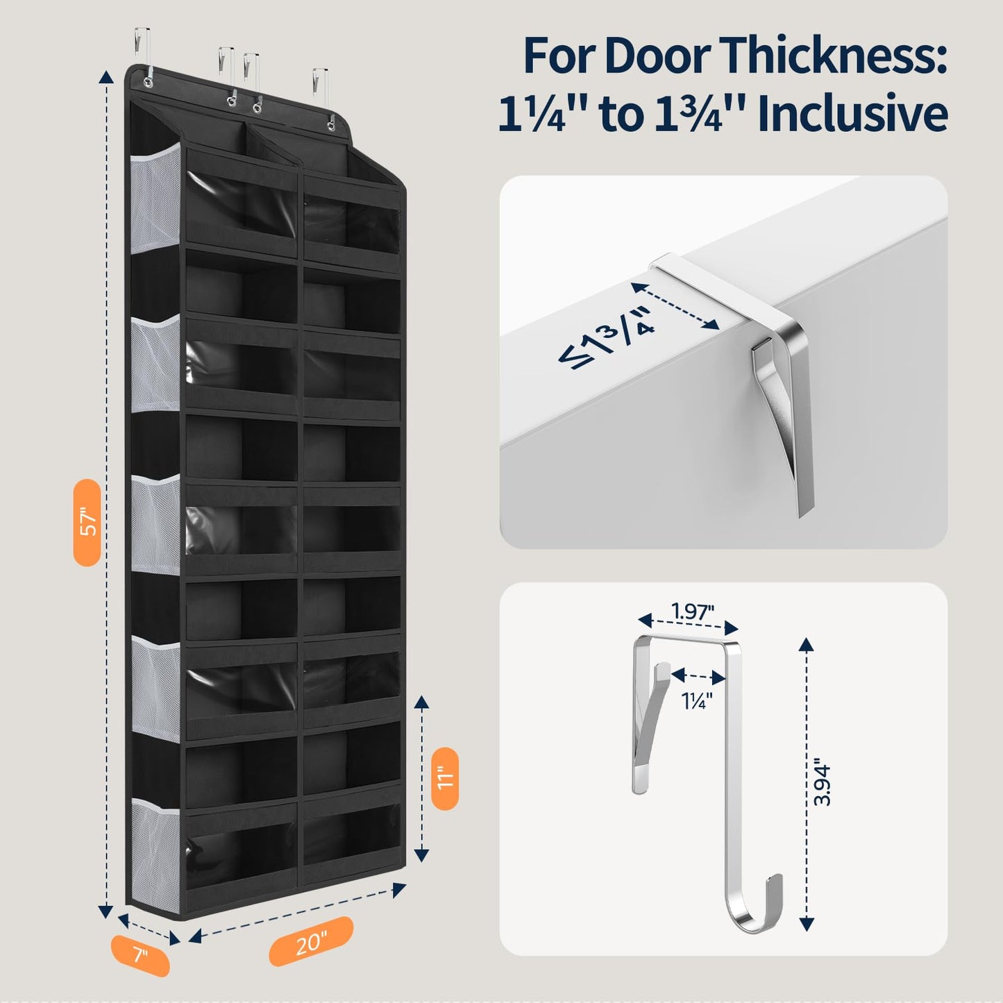 Yecaye 5-Tier Over The Door Organizer Dual-Column, 80lbs Load Over the Door Storage of 10 Compartments, Heavy Duty Extra Large Door Organizer Hanging for Bedroom Nursery Bathroom Pantry, Black, 1 Pack