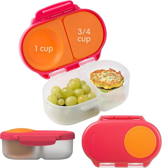 b.box Snack Box - Leakproof Mini Bento Box for Kids & Toddlers, 2 Compartment Snack Containers for Kids, Lunch Containers, Dishwasher Safe, BPA Free, PFAS Free, Ages 4m+, 1 3/4 Cup - Strawberry Shake