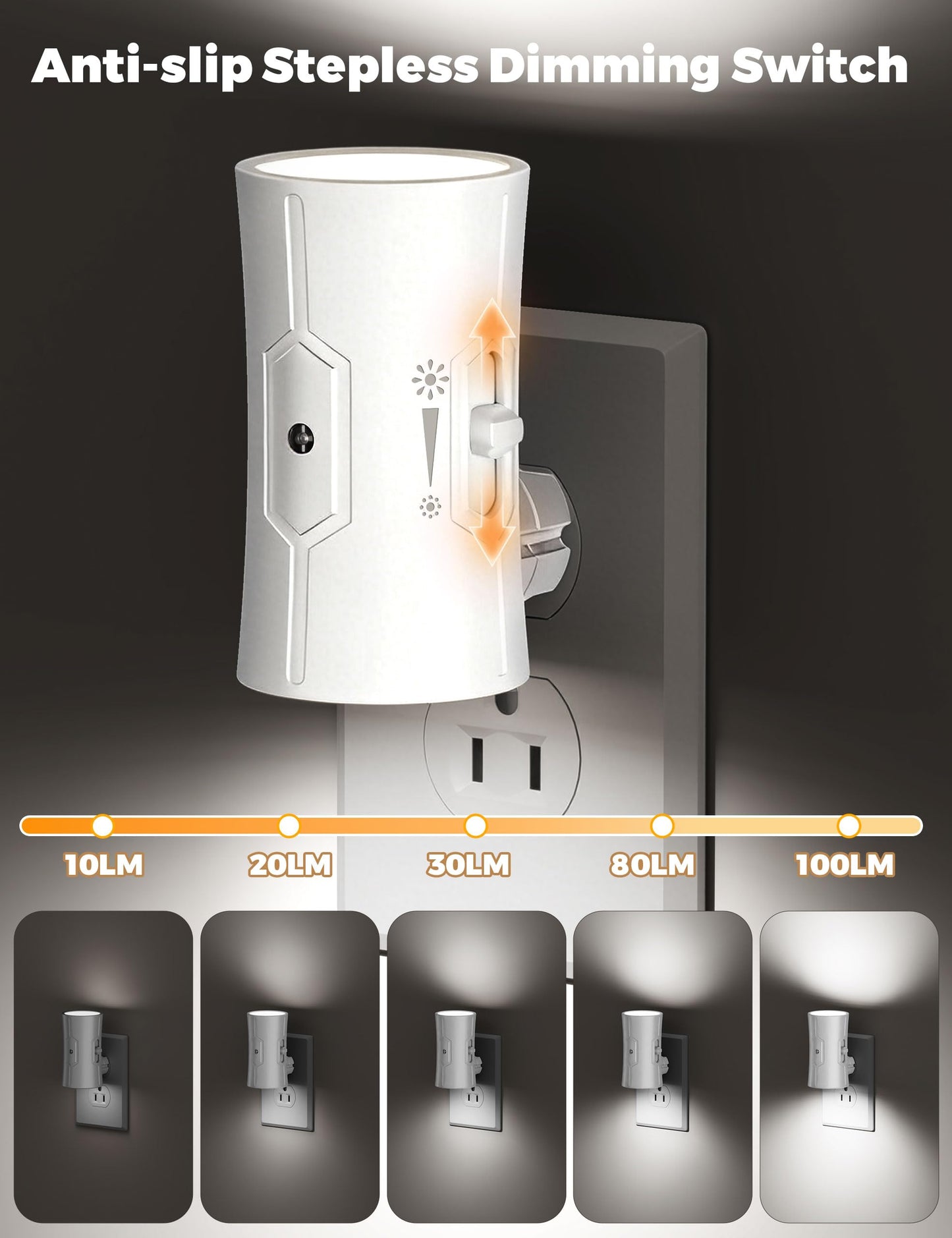 fesnne Night Light, LED Night Lights Plug into Wall, [2 Pack] White 0-100LM Adjustable Brightness Light Sensor Plug in Night Light for Hallway, Bathroom,Adult