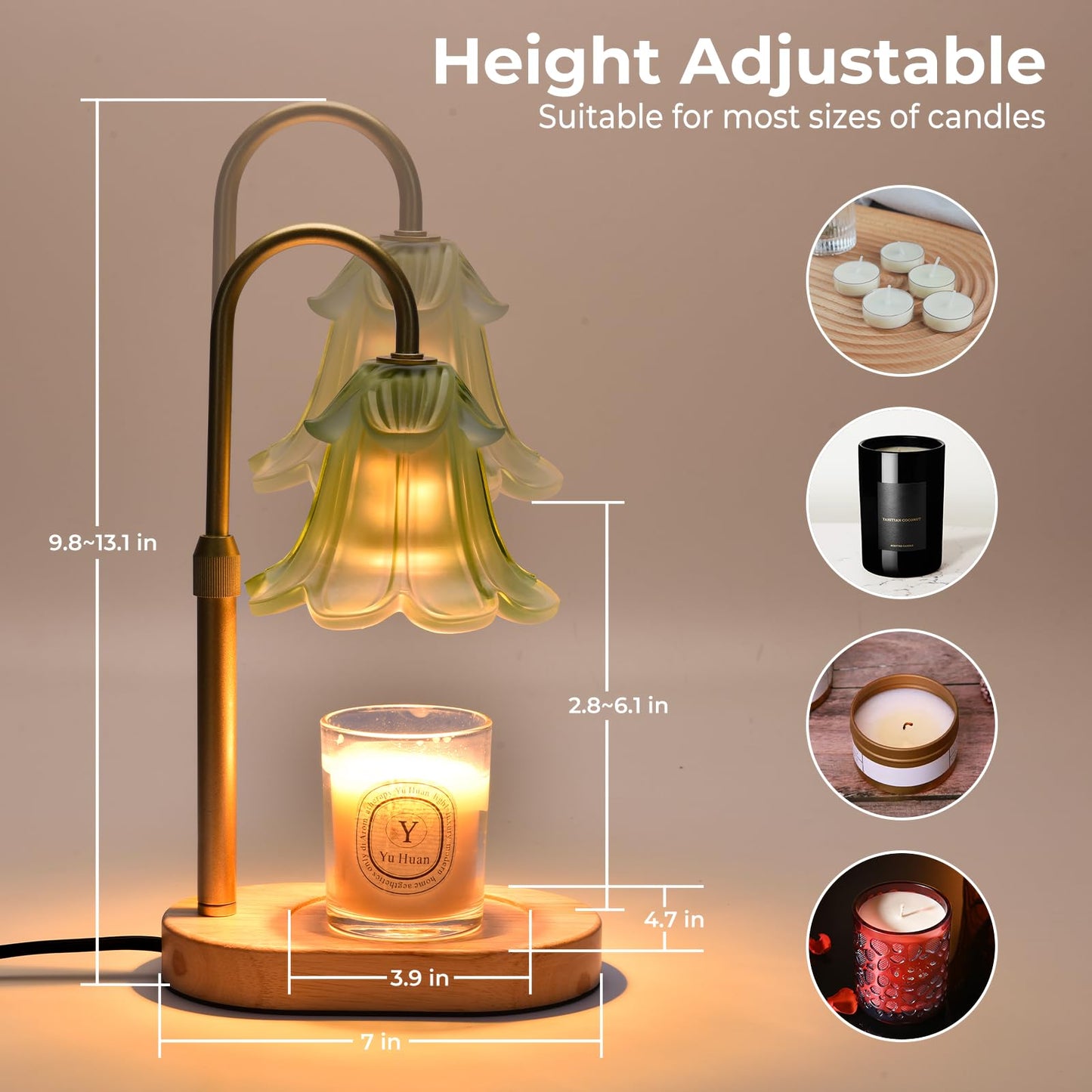Lsctiff Candle Warmer Lamp with Timer Dimmable, Wax Melt Warmer Adjustable Height, Flower Warmer Lamp with 2 Bulbs for Jar Candles, House Warming New Home Decor, Gift for Mom Women (Green)
