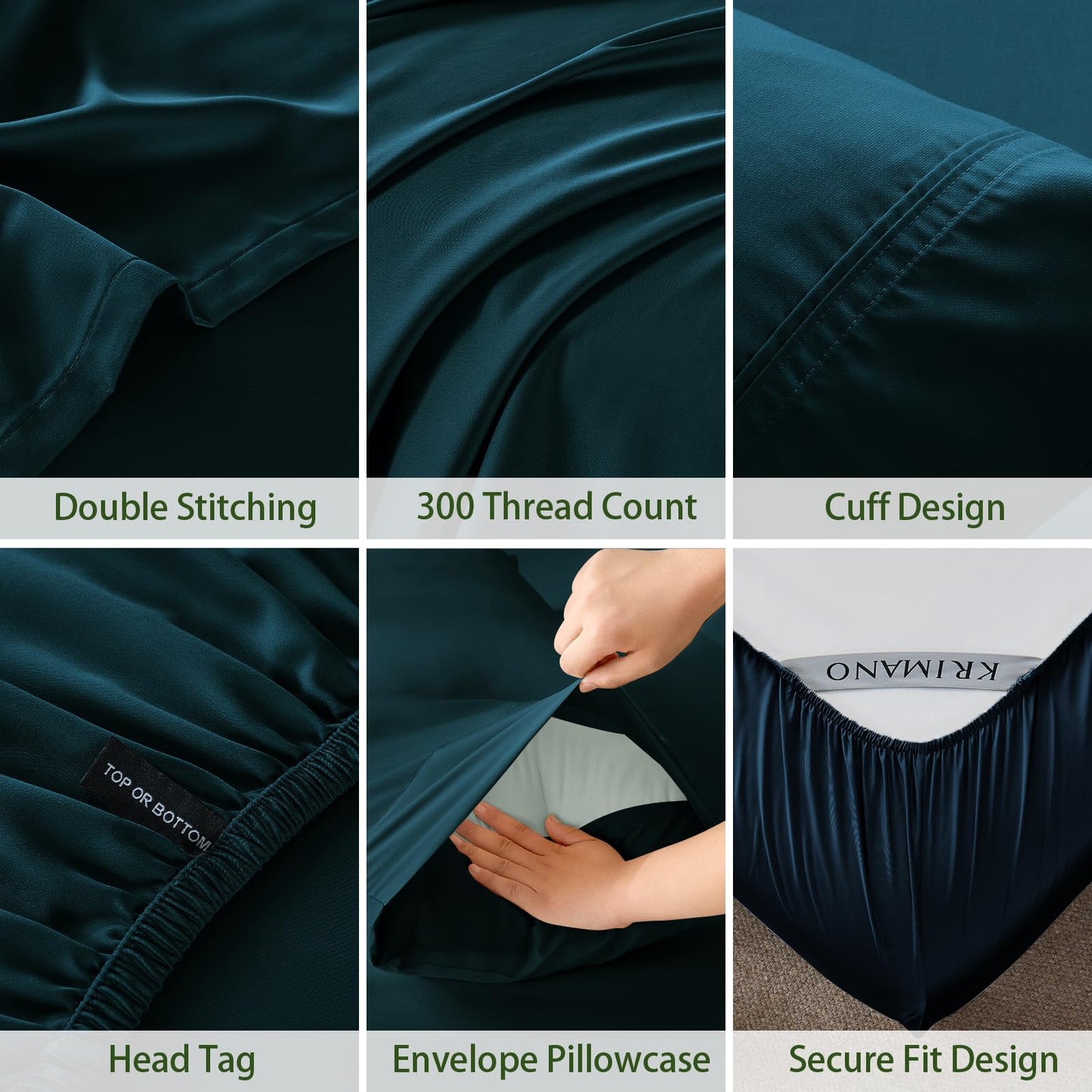 KRIMANO Queen Size Sheet Set, Viscose Bamboo Sheets for Bed Set 4pcs, 100% Viscose Derived from Bamboo, Hotel Luxury Silky & Cooling for Hot Sleepers, Deep Pocket Up to 17", Navy Blue