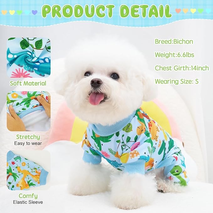 XPUDAC 4 Pack Dog Pajamas Soft Strechy Summer Doggie Clothes for Small Medium Dogs Boy Girl Cat Apparel-Small
