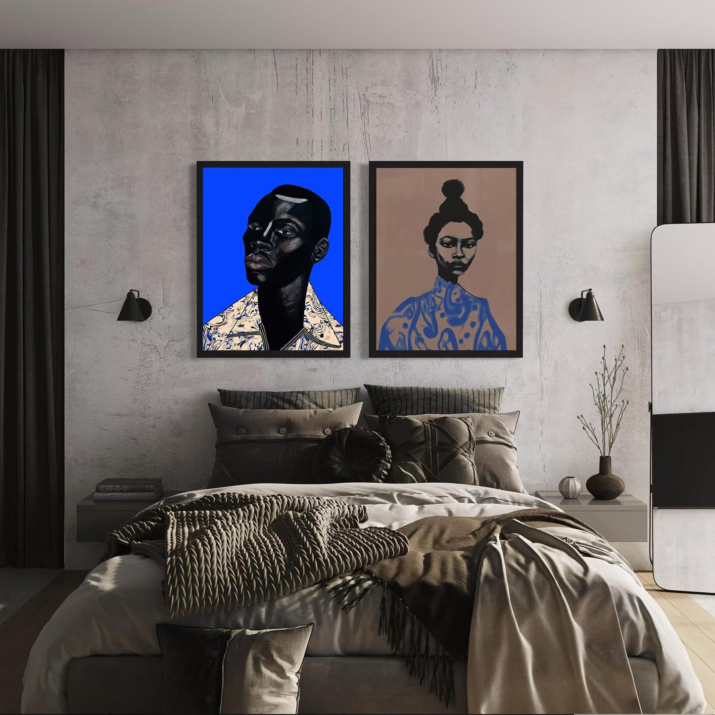 African American Women Canvas Prints Black Girl Poster Black Man Portrait Wall Art Modern Abstract Art Print Contemporary African Wall Decor for Bedroom Bathroom Living Room Decor - Unframed 12x16inch