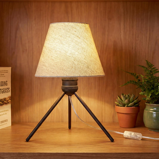 PSDSSHIIS Modern Table Lamp Small Bedside Lamp Metal Linen 13.8 Inches, Soft Light (3000K), Simple Style Design, Button Switch, Suitable for Nightstand Bedroom Lamp, Study and Dormitory (Sand Black)