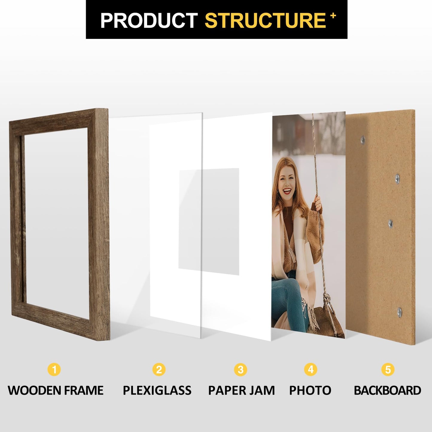 TOFOREVO 8x8 Square Picture Frames Set of 6 Rustic Wood Grain Photo Frame for Gallery Wall Mounting or Tabletop Display