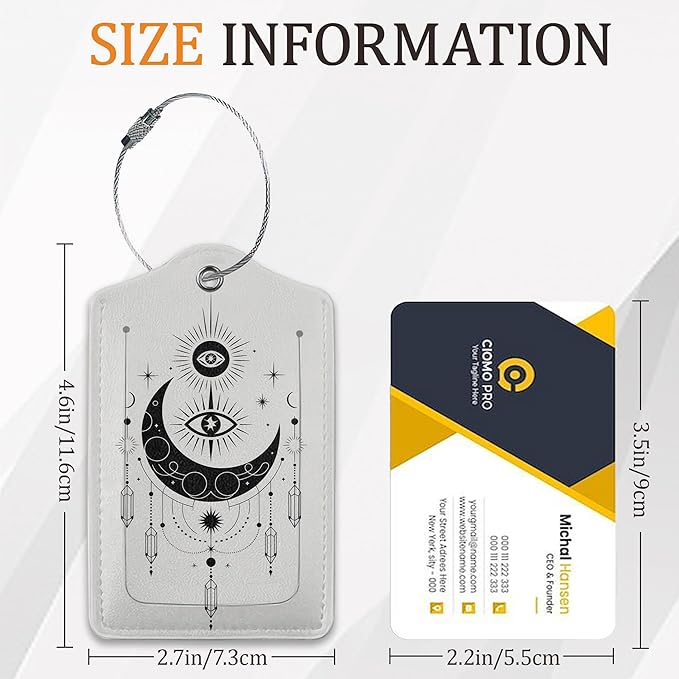 Boho Moon Eyes Luggage Tags for Suitcase 3 Pack, Leather Bag Tags Identifiers with Privacy Name Address Labels and Durable Steel Loop for Men Women Backpack