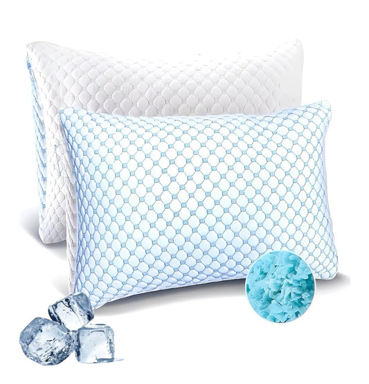 Cooling Memory Foam Queen Size Pillows 2 Pack: Adjustable firm Hotel Sleeping Pillows with Cool Removable Cover for Hot Sleepers. Perfect Support for Side Back Stomach Sleepers & Pain. Easy Wash