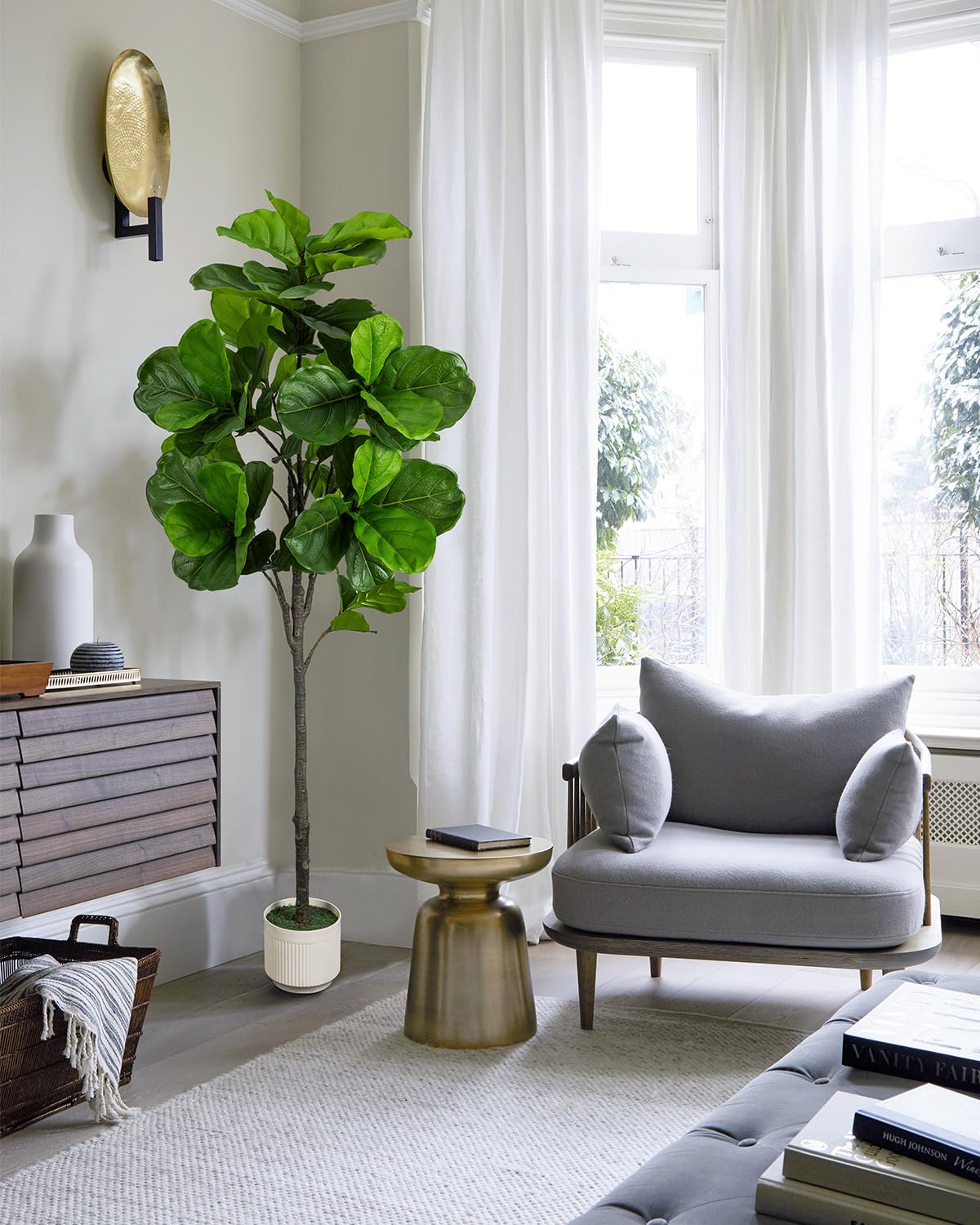 LuceAlberi Artificial Fiddle Leaf Fig Tree 6FT - Large Fake Trees with White Planter, Tall Faux Ficus Lyrata Tree Floor Plants for Indoor Home Decor Office Living Room Housewarming Gift, 1Pack