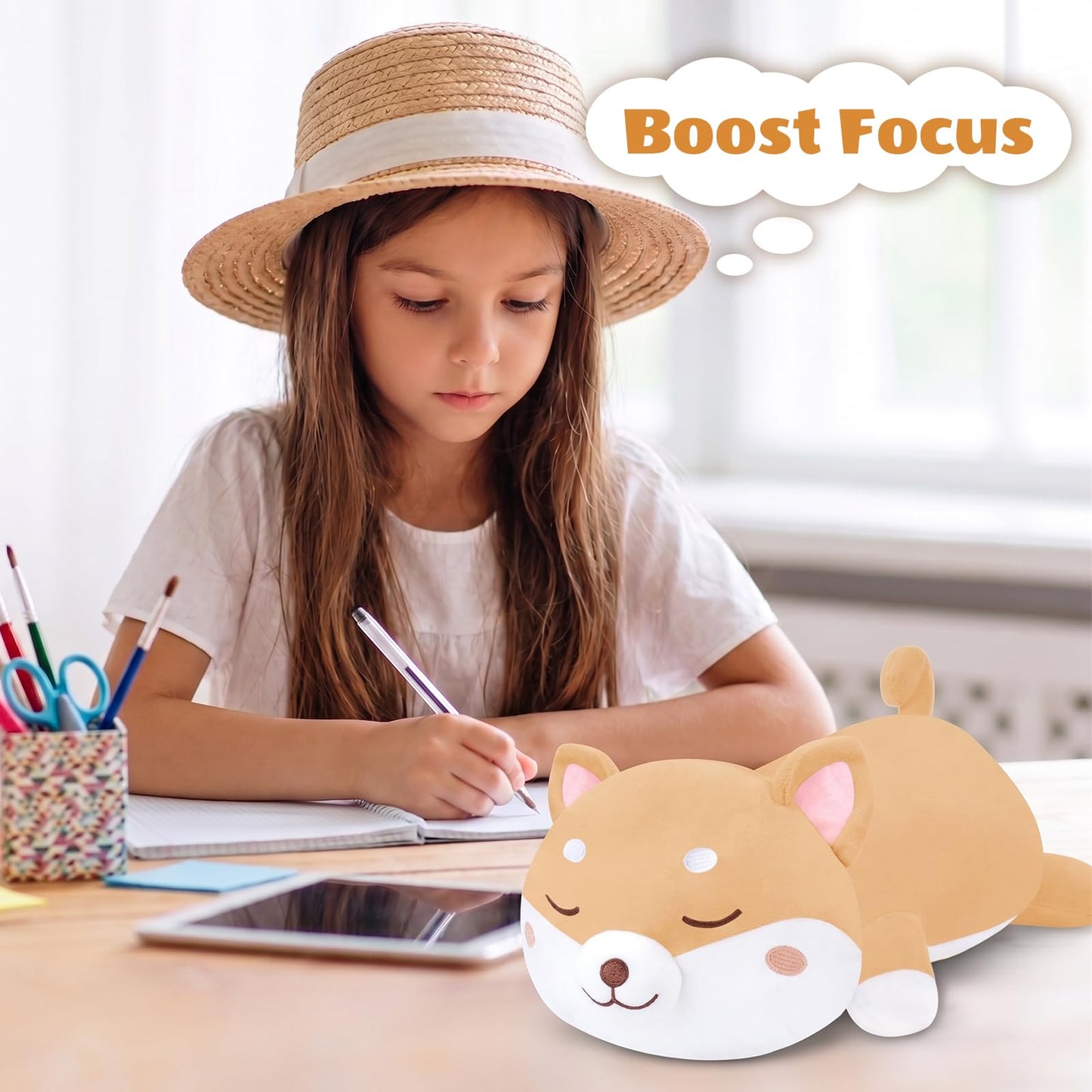 Finebee Weighted Shiba Inu Stuffed Animals, Cute Weighted Dog Plush, Soft Comfort Stuffed Weighted Shiba Inu Plushie Gifts for Kids & Adults (9.8" 0.8Lbs)