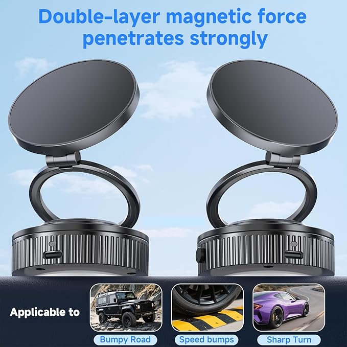 QUICTIGRY Vacuum Magnetic Car Phone Holder - 360° Rotation & 540° Adjustment, Universal Fit for All Vehicles & Smartphones, Anti-Slip Shockproof Design with Auto-Reinforcement Smart Suction