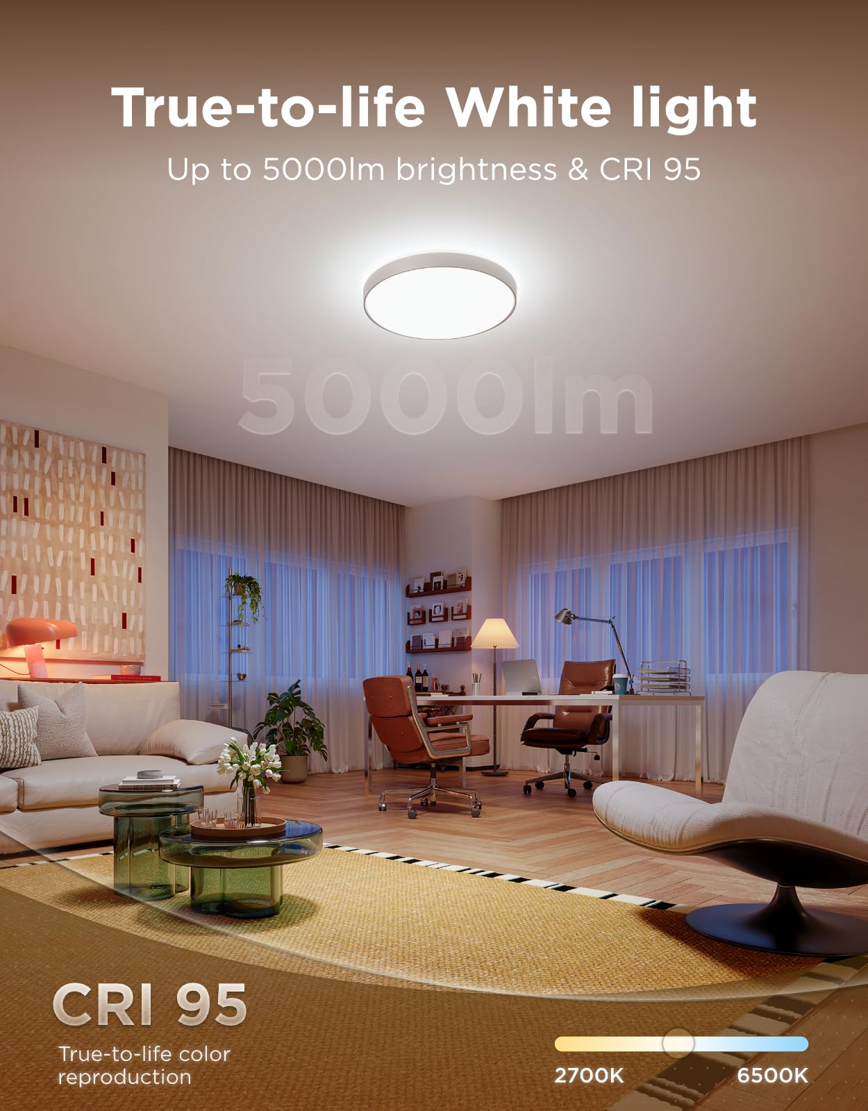Govee Ceiling Light Ultra 21 Inch, 5000LM Smart Flush Mount Ceiling Light Fixture, Compatible with Matter & Alexa, RGBIC & Tunable White 2700K-6500K, DIY Ceiling Canvas for Living Room Bedroom