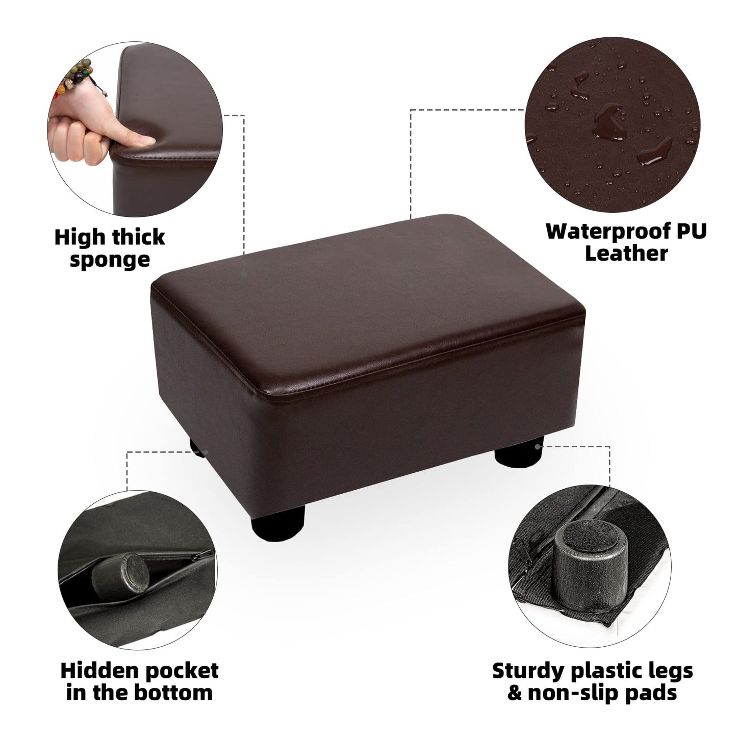 CAROLMADE Small Foot Stool Ottoman Footstool with Legs Under Desk Footrest for Living Room Bedroom and Office, Dark Brown