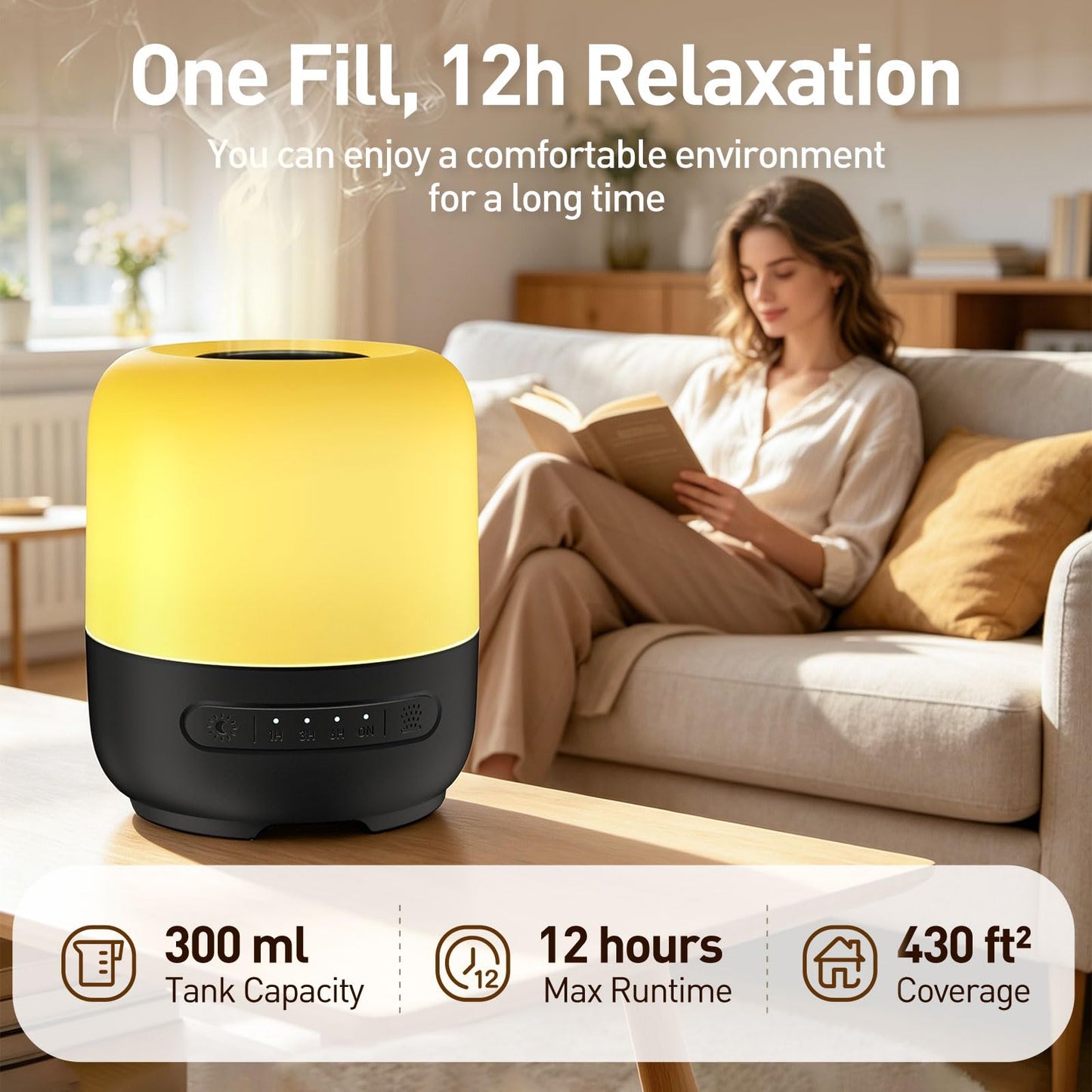 YEADOU Essential Oil Diffuser, 300ml Ultrasonic Aromatherapy Oil Diffuser & Humidifier with 7 Color Night Lights, Quiet 20dB Operation for 12 Hours, for Home, Bedroom, Office (2)