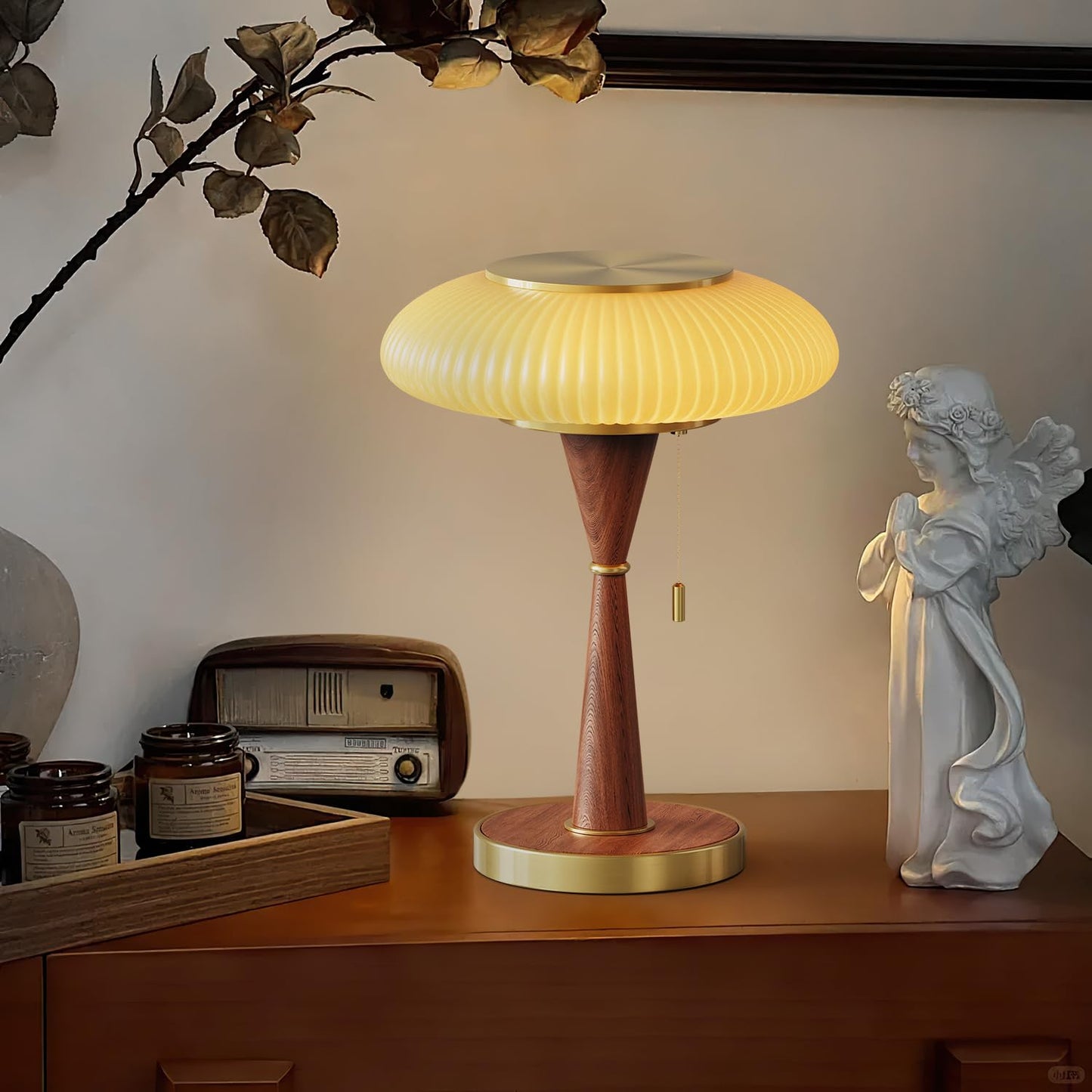 Mushroom Lamp Table Lamp for Bedroom,Desk Bedside Small Lamps for Living Room Night Stands,Mushroom Decor Cute Mini Modern Mid Century Lamps,Aesthetic Home Living Room Decor (Gold+ Yellow Shade)