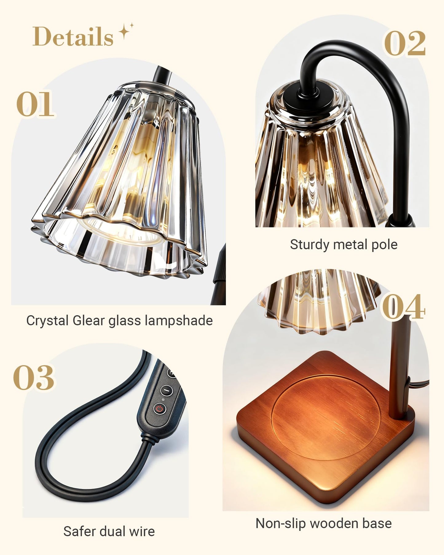 Marycele Vintage Candle Warmer Lamp with Timer Dimmer, Adjustable Height