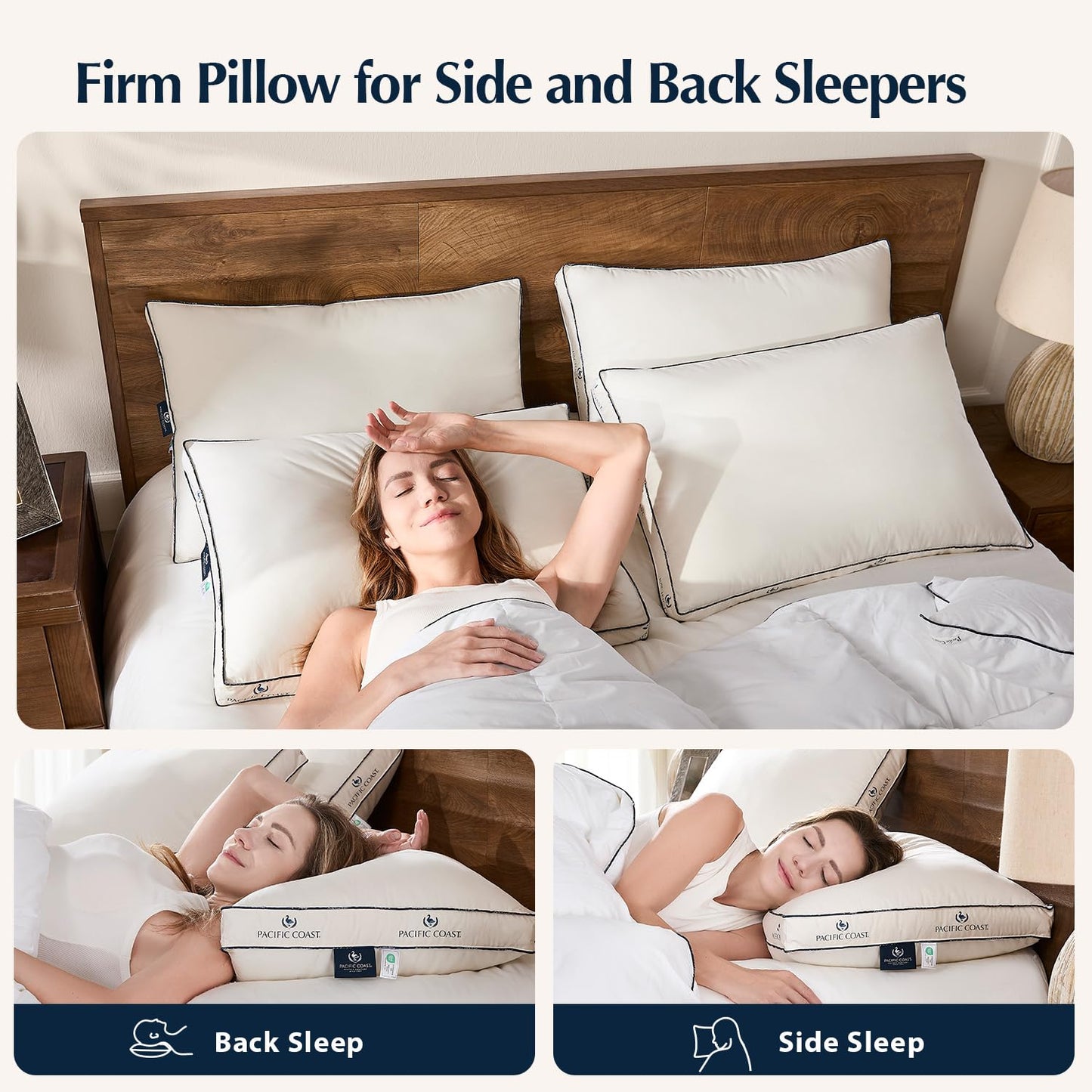 Pacific Coast Goose Feather and Down Bed Pillows for Side and Back Sleepers, King Size Set of 2, 100% Organic Cotton Fabric, Firm Pillows, Gusseted Pillows of Hotel Collection