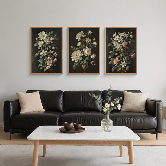 DRACIT Large Dark Moody Flowers Framed Canvas Print Wall Art Set,Vintage Antique Black Botanical Wall Decor,Retro Modern Elegant Peony Floral Artwork for Living Room,Office,Bedroom-16 x24 x3