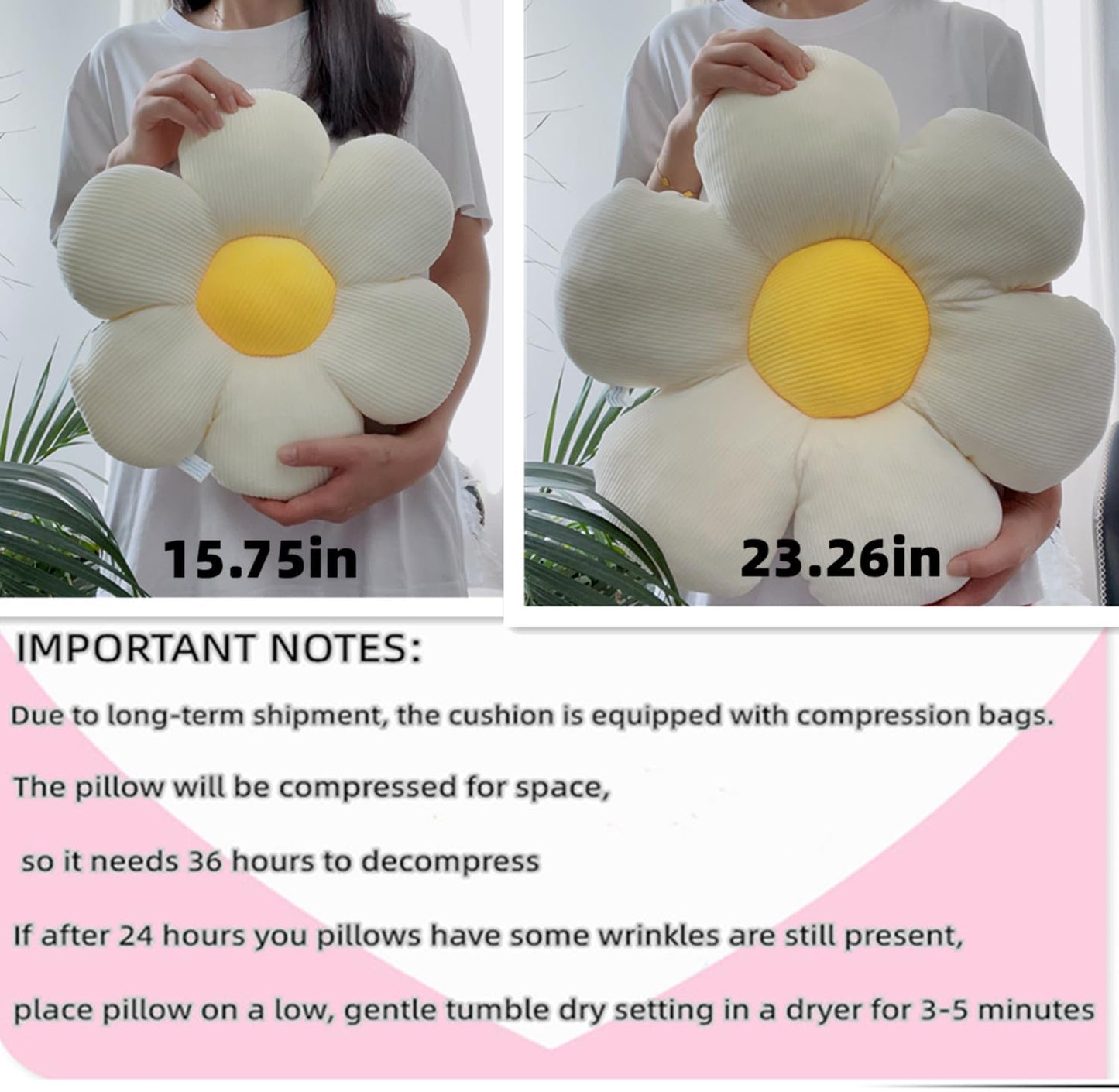 Vdoioe Flower Pillow, Cute Daisy Decorative Throw Pillow Cushion 15.75" White Home Decorative Pillows for Bed, Sofa, Couch