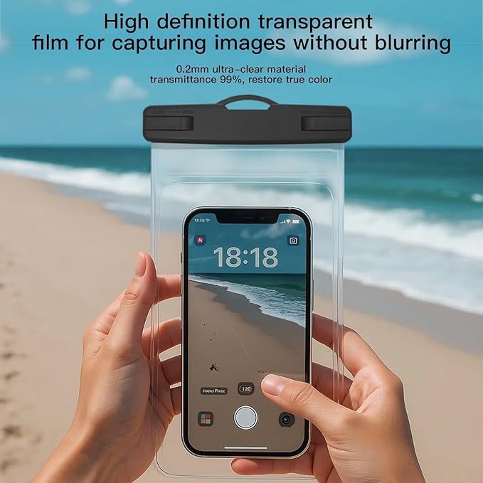 1/2 Pack Waterproof Phone Pouch Compatible with iPhone 17/16/15/14/13/12 Pro Max & Galaxy S24+/S23 7in Waterproof Phone Case,IPX8 Beach Travel Must Haves,Beach Essential Dry Bag, Black, 1 Pack