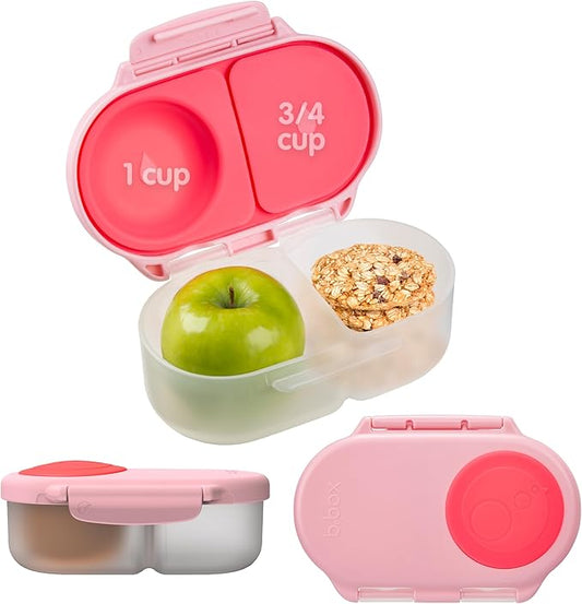 b.box Snack Box - Leakproof Mini Bento Box for Kids & Toddlers, 2 Compartment Snack Containers for Kids, Lunch Containers, Dishwasher Safe, BPA Free, PFAS Free, Ages 4m+, 1 3/4 Cup - Flamingo Fizz