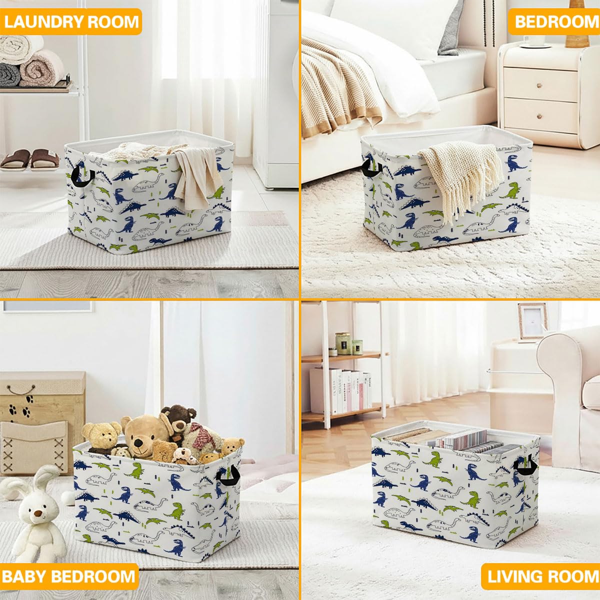 55L Dinosaurs Laundry Basket Dirty Clothes Hamper with Handles,Foldable Blanket Storage Large Laundry Hamper with Waterproof PE,Toy Storage Bin Organizer,Cube Clothes Organizer,Home Decor