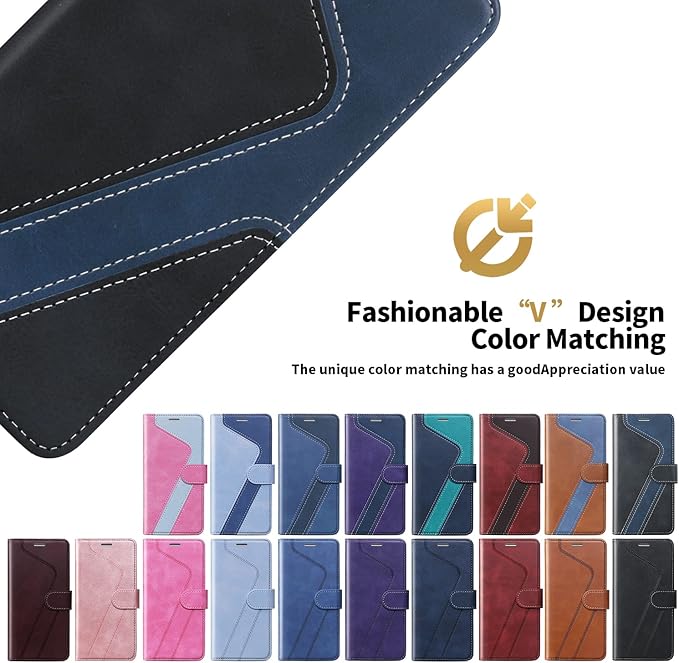 CIVICASE for iPhone 13 Pro Wallet Case,Leather Flip Case [RFID Blocking] Credit Card Holder Folio Magnetic Stand TPU Shockproof Cover Color Matching for iPhone 13 Pro (6.1") Black Blue