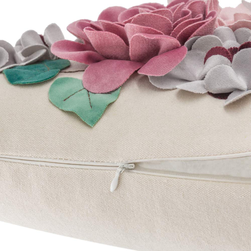 JWH Decorative 3D Flower Throw Pillow Cover Handmade Floral Accent Cushion Case for Living Room Sofa Couch Chair 12x20 Inch Beige Blush