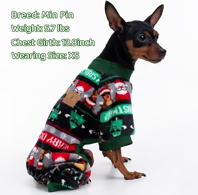 XPUDAC Christmas Dog Pajamas Fleece Dog Sweater Holiday Pet Outfit for Small Medium Dogs Girl Boy Puppy Clothes Onesie, XS