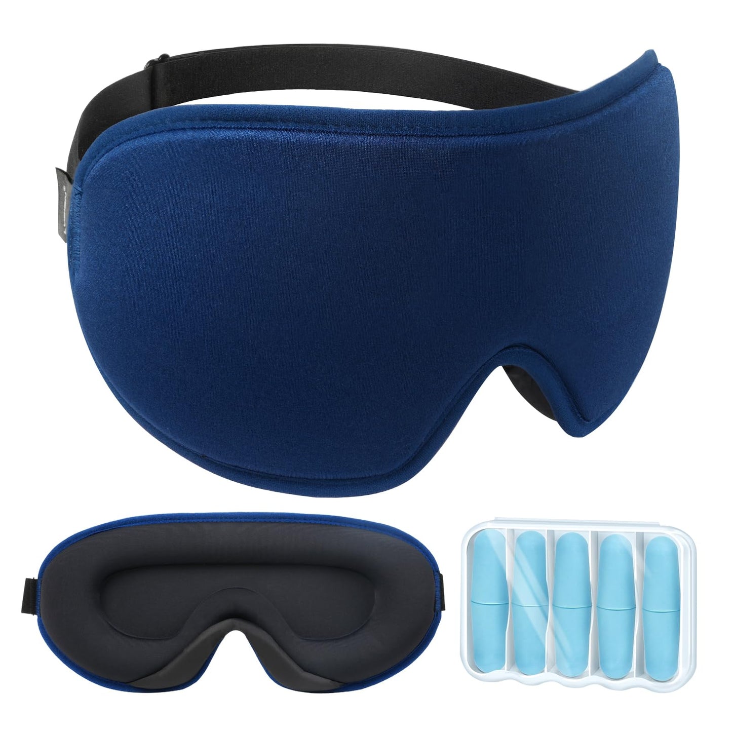 LYSIAN 3D Sleep Mask for Side Sleepers, Blackout Eye Mask with No Pressure on Eyes, Adjustable Comfortable Blindfold with 5 Pairs of Ear Plugs for Sleeping, Travel, Nap, Blue