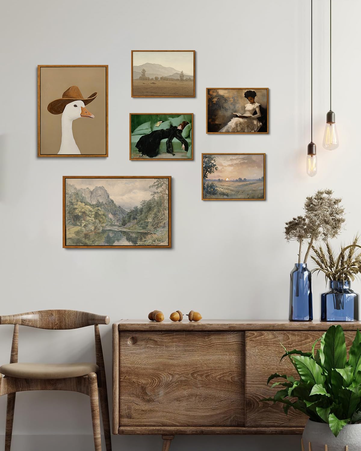 KISSFOX Framed Wall Art Vintage Wall Art Sunset Scenery Canvas Art Landscape Pictures Countryside Paintings Neutral Artwork Farmhouse Prints For Bedroom Kitchen Living Room