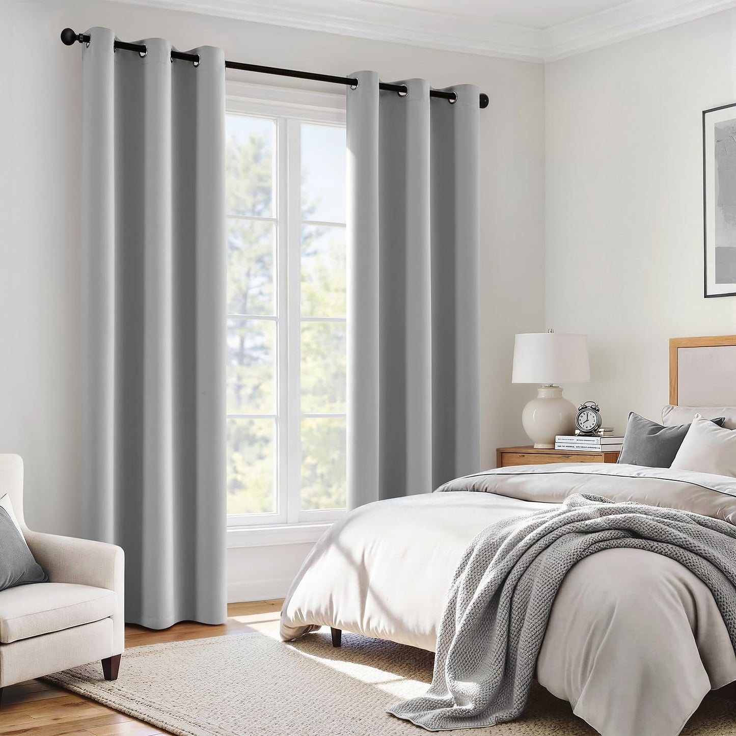 MIULEE Light Grey 100% Blackout Curtains for Bedroom 84 Inch Long, 2 Thick Layers Thermal Insulated Black Out Window Curtains with Black Liner, Noise Reducing Grommet Living Room Drapes 2 Panels