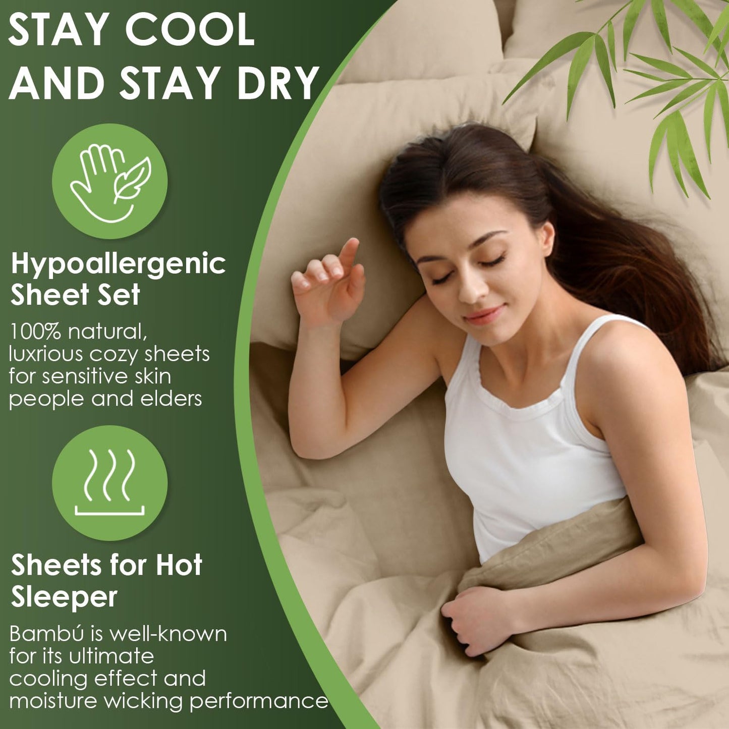 CozySmile Bamboo Sheets King Sheets Set, 100% Organic Viscose Derived from Bamboo Bed Sheet Set, Luxuriously Soft & Cooling,4 Pcs Bed Set with Deep Pockets,Wrinkle Free, Double Stitched Seams (Beige)