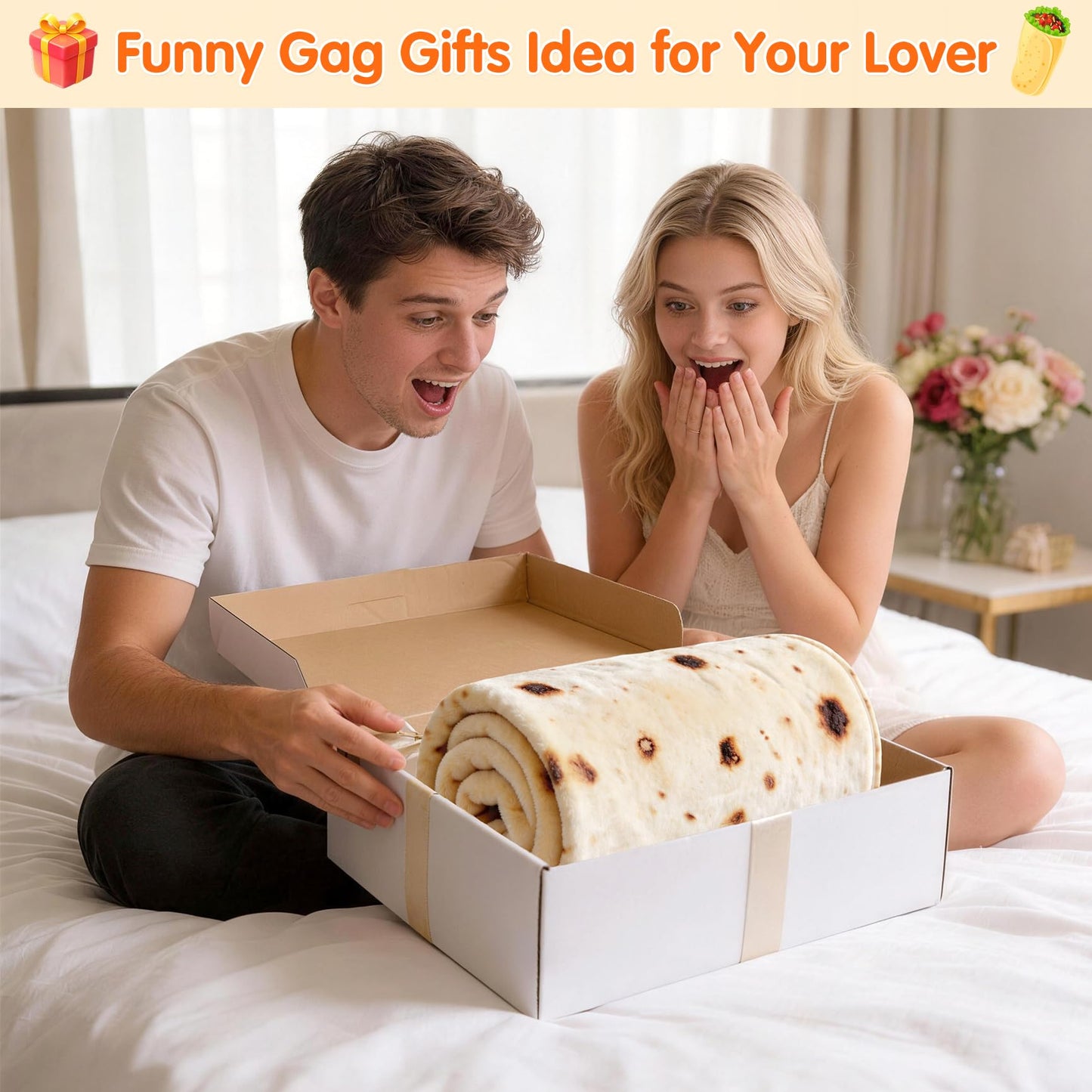 CASOFU Burrito Tortilla Throw Blanket 71 inches for Adult Kids, Novelty Tortilla Food Blanket Funny Gifts for Women Men Teens, 285GSM Soft Flannel Taco Blanket Birthday Gifts for Boys Girls(Beige)