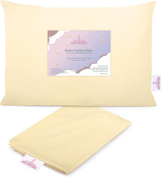 Kona's Perfect Toddler Pillow - Creamy Yellow, Softest Pillowcase - 13 x 18 inch - Ages 2-3