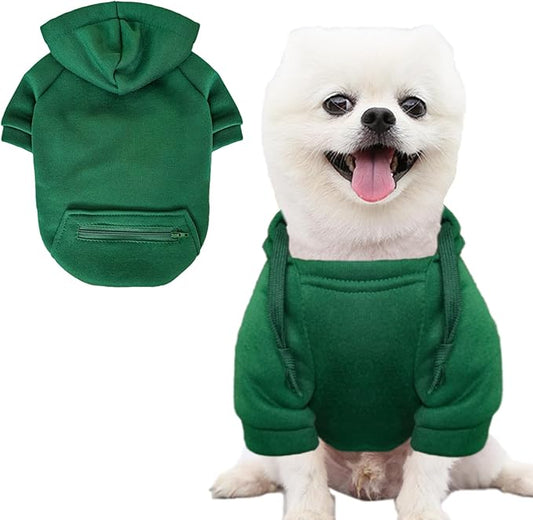 Jecikelon Pet Dog Cold Weather Coat with Pocket Winter Dog Hoodie Warm Puppy Clothes for Small Dogs Chihuahua Clothing (Green, XX-Small)