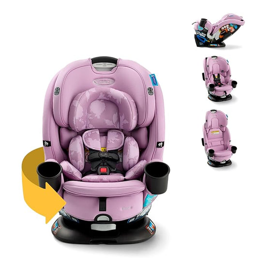 Graco Turn2Me 3-in-1 Rotating Convertible Car Seat, Lilac Mod, Rear-Facing Rotation, Forward-Facing Mode, Highback Booster Up to 100 lbs, Adjustable Headrest & Harness, Steel Reinforced Frame