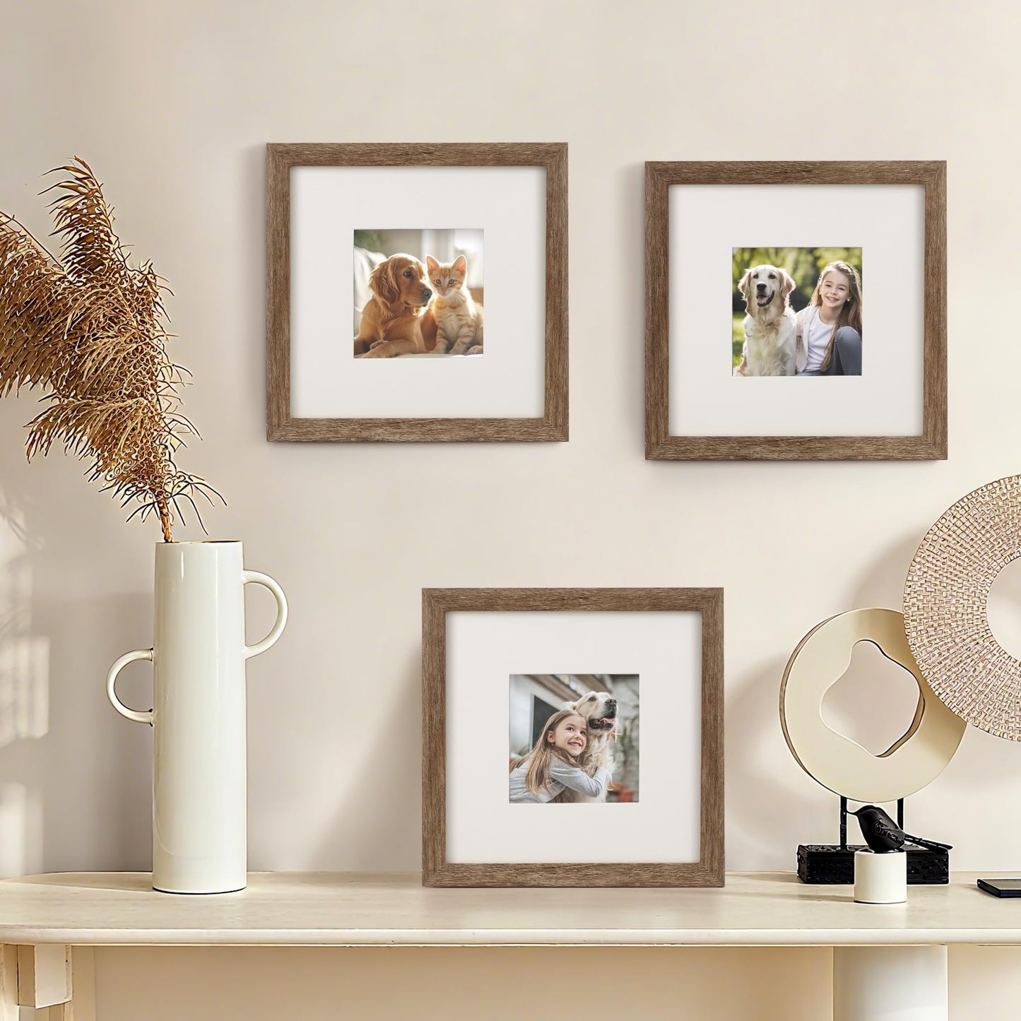 TOFOREVO 8x8 Square Picture Frames Set of 6 Rustic Wood Grain Photo Frame for Gallery Wall Mounting or Tabletop Display