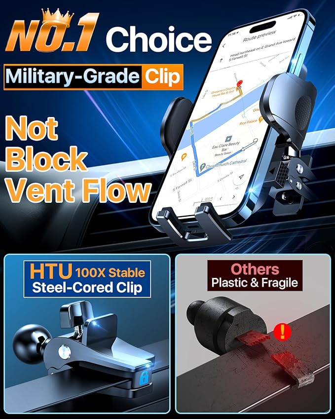 2026 Ultimate Best【True Military-Grade & Safety Cert】Car Phone Holder【Upgraded 5-in-1 & 100+LBS Strongest Suction】360 Rotation Truck Windshield Dashboard Vent Mount Stand for iPhone Android,Deep Black