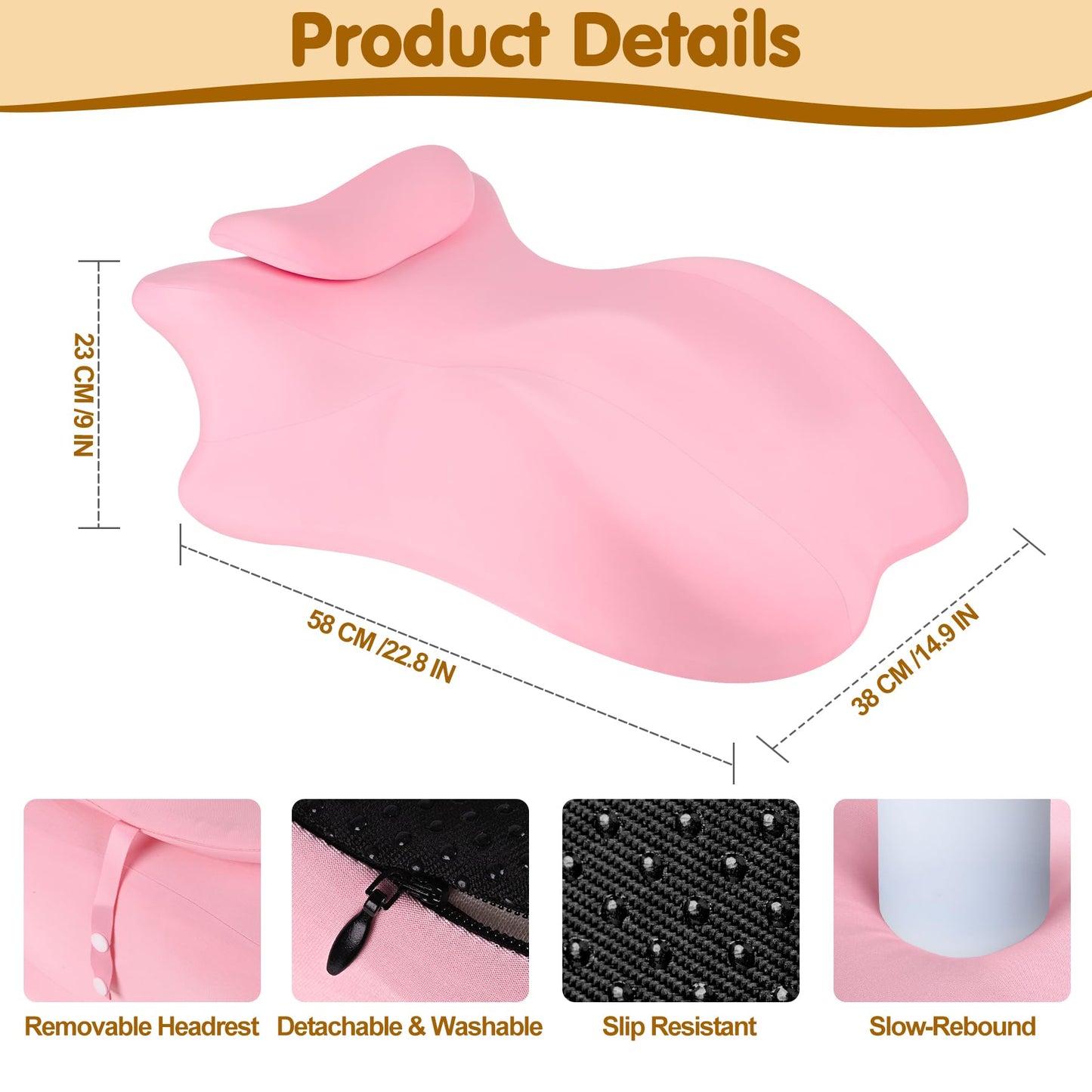 MYFAMIREA Memory Foam Ergonomic Wedge Pillow for Adults, Prone Pillow for Bed Sleeping, Reading, Memory Foam Ergonomic Cushion for Back Support, Sitting Up and Back Pain, with Removable Cover (Pink)