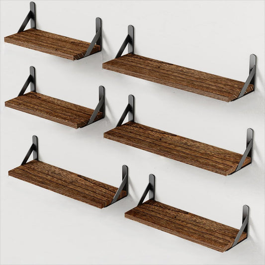 AMADA HOMEFURNISHING Wall Shelves Set of 6, Rustic Farmhouse Floating Shelves for Bedroom, Bathroom & Living Room, Brown