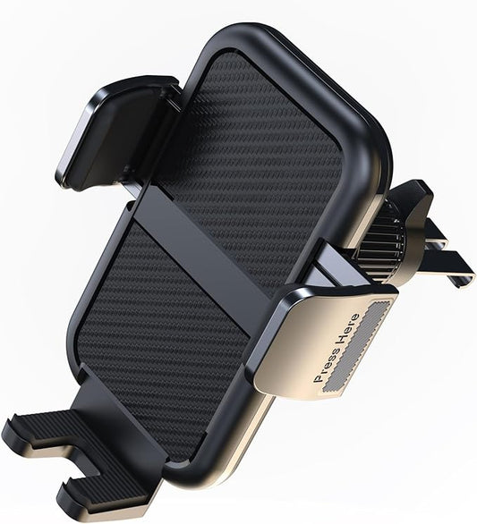 Car Phone Holder, Air Vent Mount with Adjustable Grip, Black and Gold