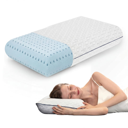 Cooling Gel Memory Foam Pillows - 1-Pack - Standard Size Memory Foam Pillow For Sleeping - Firm Pillow - Back, Stomach & Side Sleeper - Shoulder & Back Pain Relief - Washable, Bamboo Viscose Cover