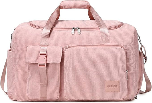 Girls Duffle Bag Woman Corduroy Travel Bag Kids Sports Duffel Bags With Shoe Compartment Wet Pocket (pink)