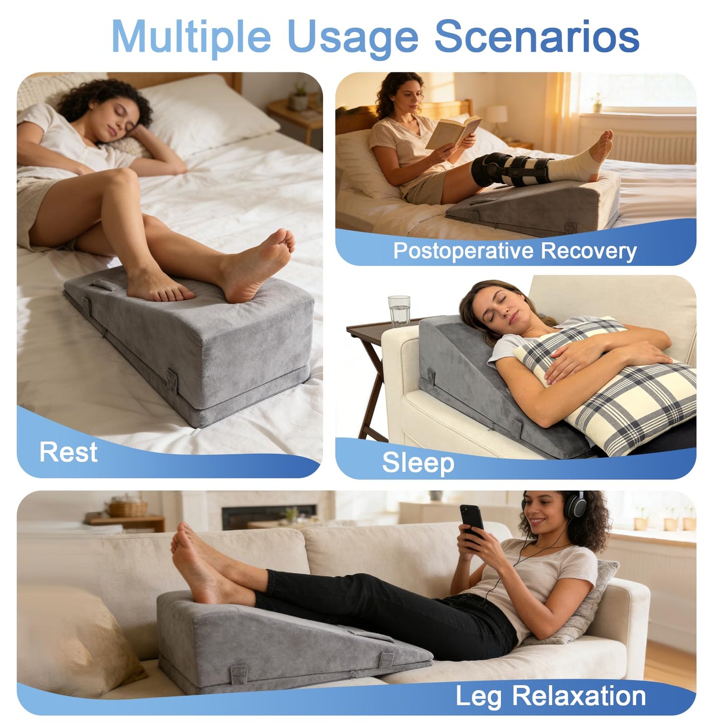CRAURU Adjustable Height Leg Elevation Pillows for After Surgery Foam Knee Surgery Pillow with Handles and Velvet Cover Foot Wedge Pillow for Legs Swelling and Blood Circulation