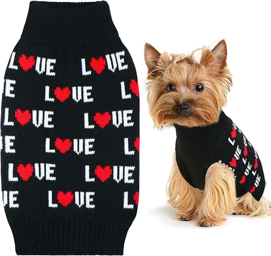 GOYOSWA Valentines Dog Sweater, Dog Valentines Clothes Outfit Knitted Sweaters for Small Medium Large Dogs Pets (Black Love, Small)