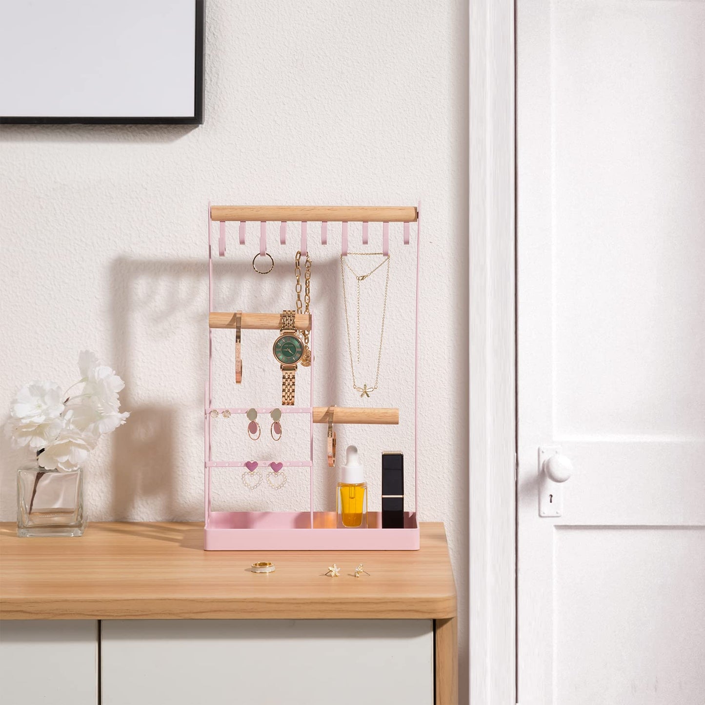 ProCase Cute Jewelry Stand, Aesthetic Jewelry Organizer for Dresser Vanity, Jewelry Holder Display for Necklaces Earrings, Gifts for Teen Girls Women, Bedroom Dorm Decor -Medium, Pink