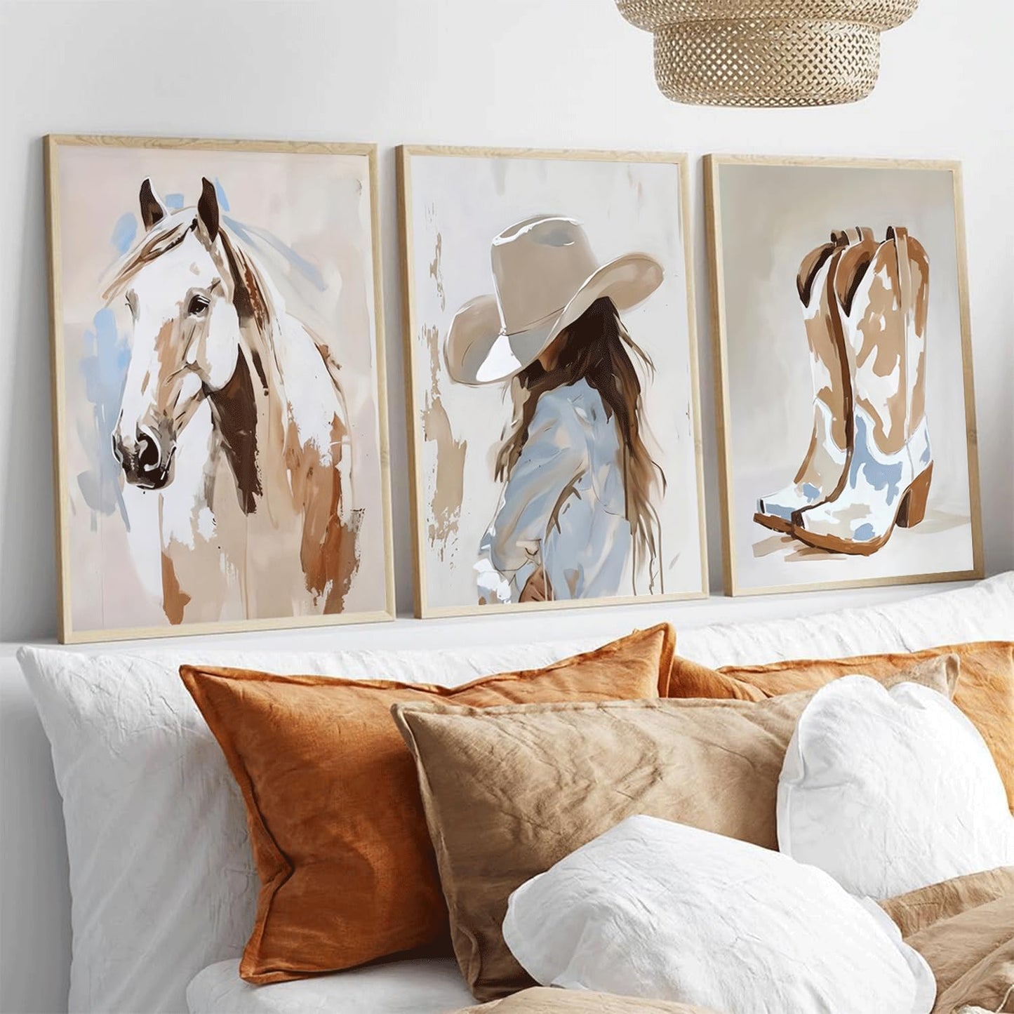 3Pcs Cowgirl Wall Art horse pictures wall decor cowboy boot Wall Decor Pictures western girls bedroom Canvas Posters Printsfor Room Bedroom Dorm Home Decoration 12x16in Unframed