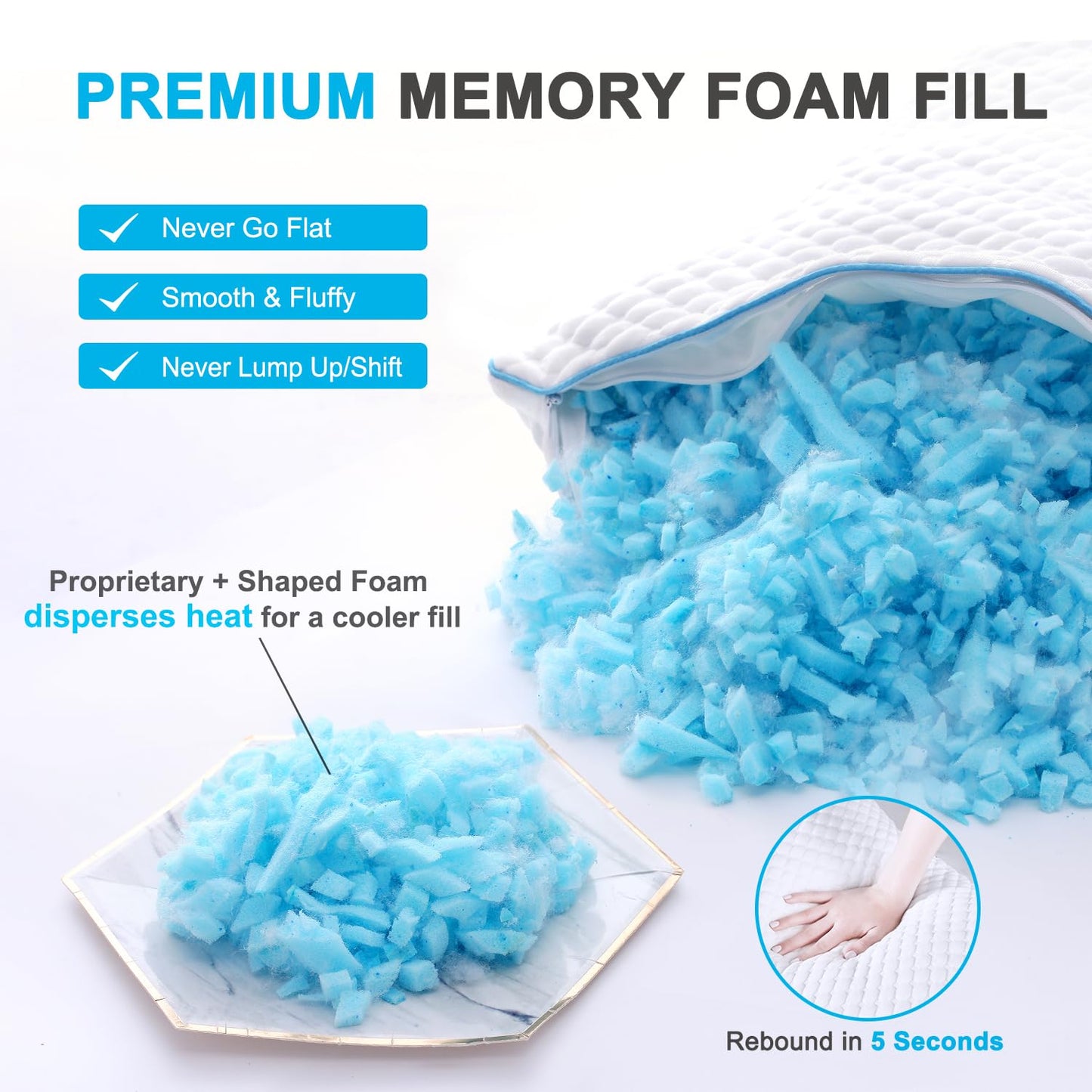 VVZ Cooling Bed Pillows Queen Size Set of 2, Shredded Memory Foam Pillows for Side Back Stomach Sleepers, Luxury Cool Gel Adjustable Firm Bed Pillows for Sleeping 2 Pack Queen Size 20 x 30 Inches