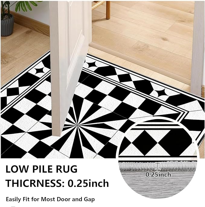 Black and White Checkered Rug, Checkered Rug, Modern Geometric Pattern Carpet, Retro Machine Washable Non Slip Area Rugs, Contemporary Rugs for Living Room/Bedroom 4x6